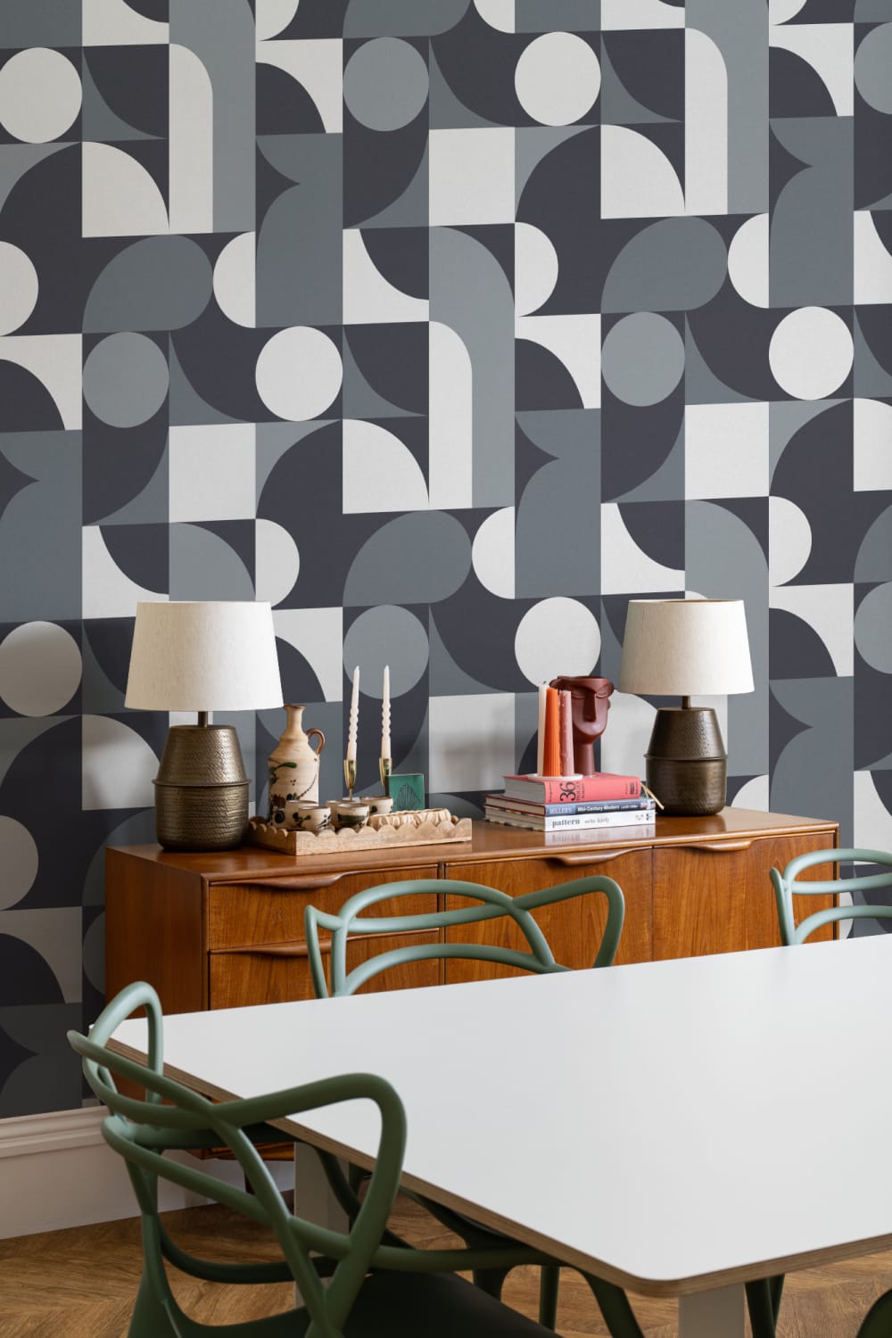 Blue Mid-Century Geometric Collage Wall Mural