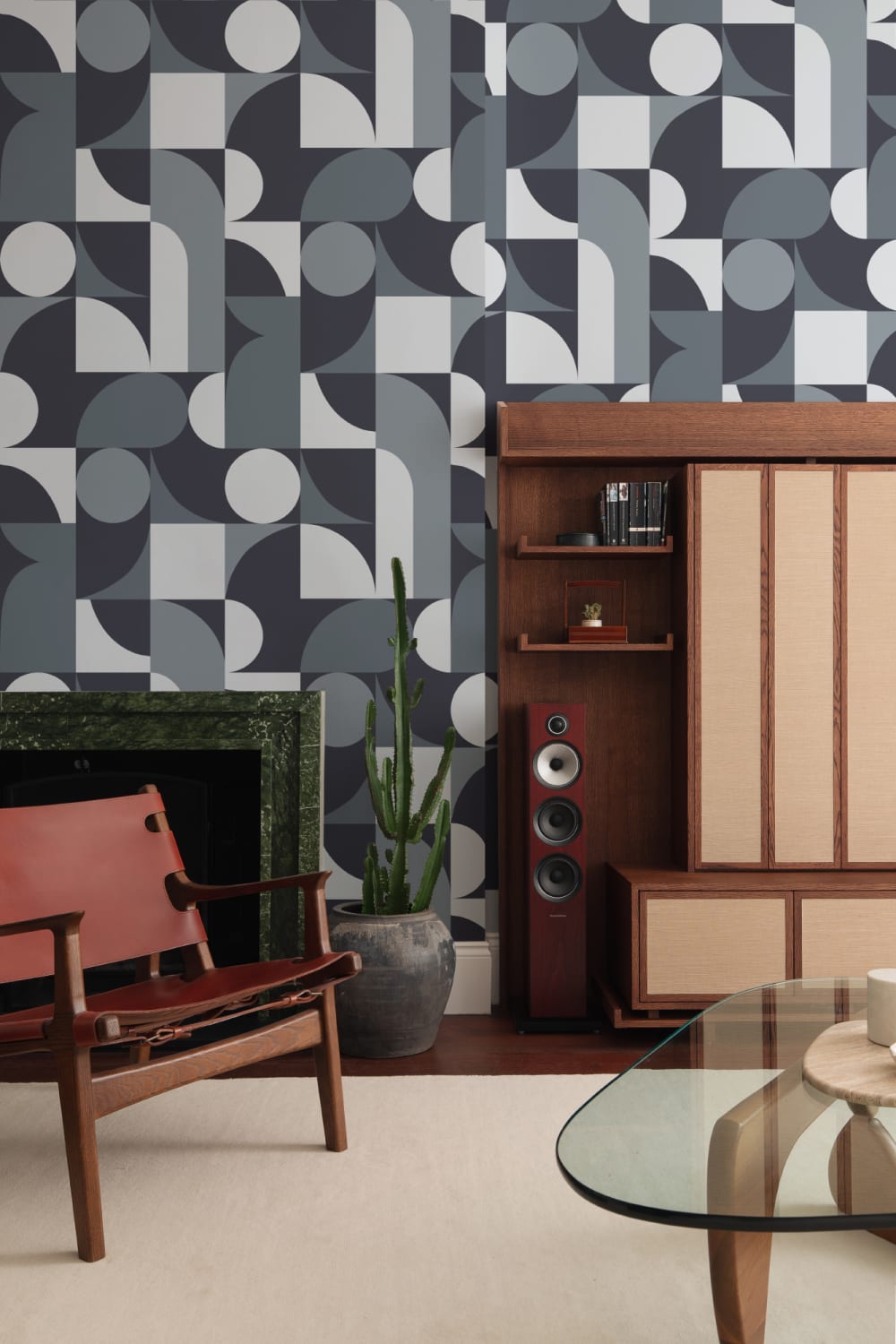 Blue Mid-Century Geometric Collage Wall Mural