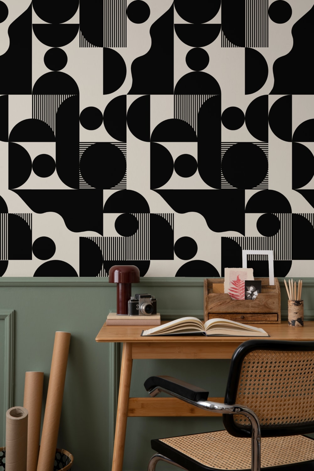 Tapet negru cu forme geometrice moderne