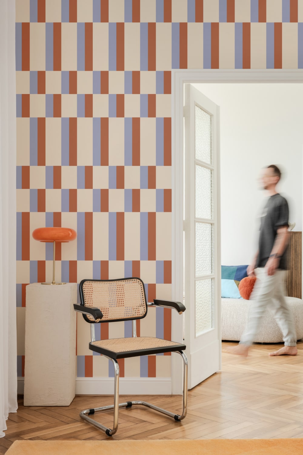 Blue & Orange Modern Geometric Bauhaus Wallpaper