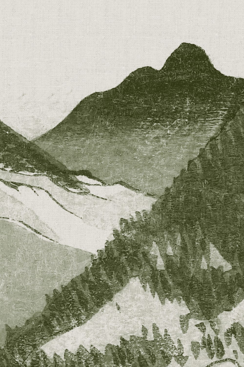 Groene Japanse Berglandschap Kunst Muurschildering