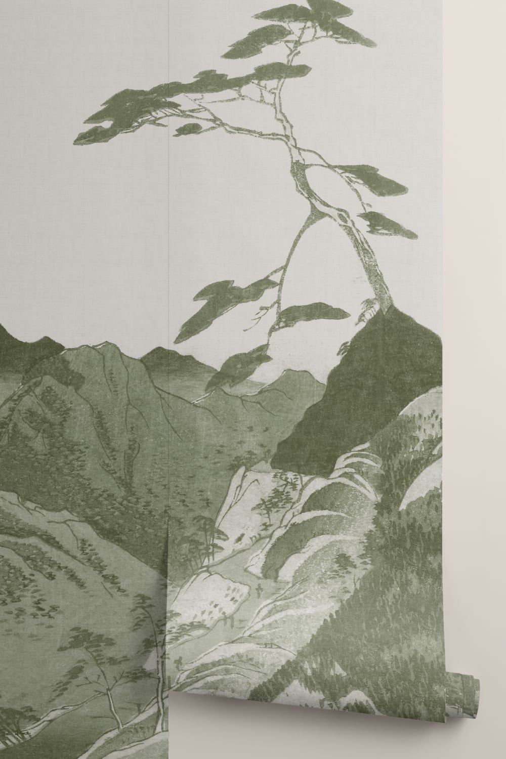 Groene Japanse Berglandschap Kunst Muurschildering