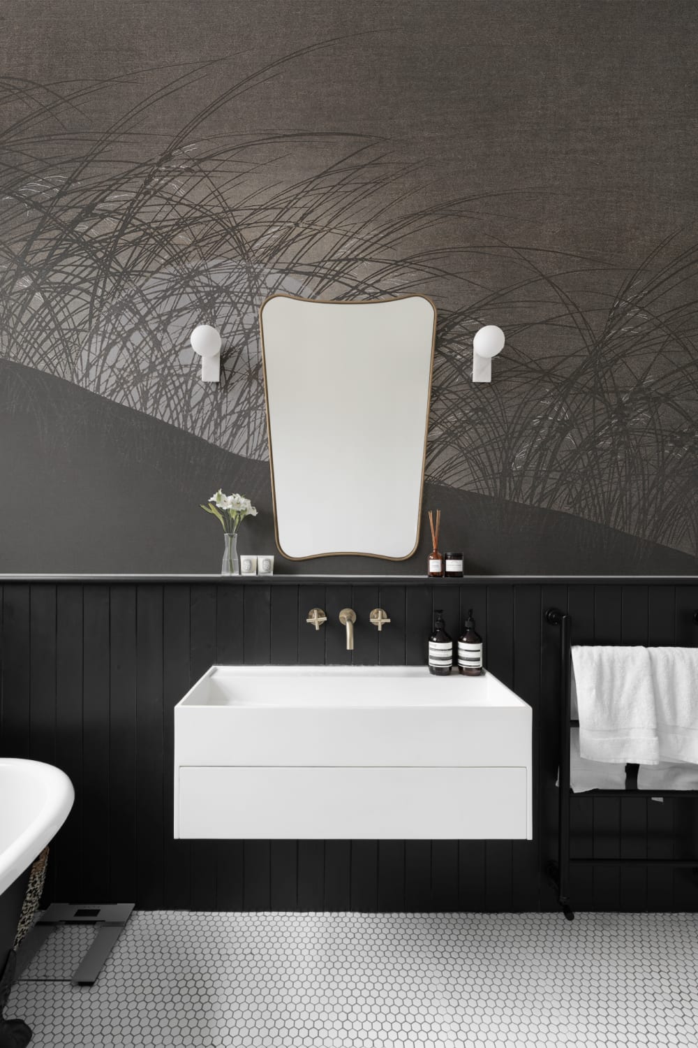 Dark Nature Japandi Grass Scene Komorebi Wall Mural