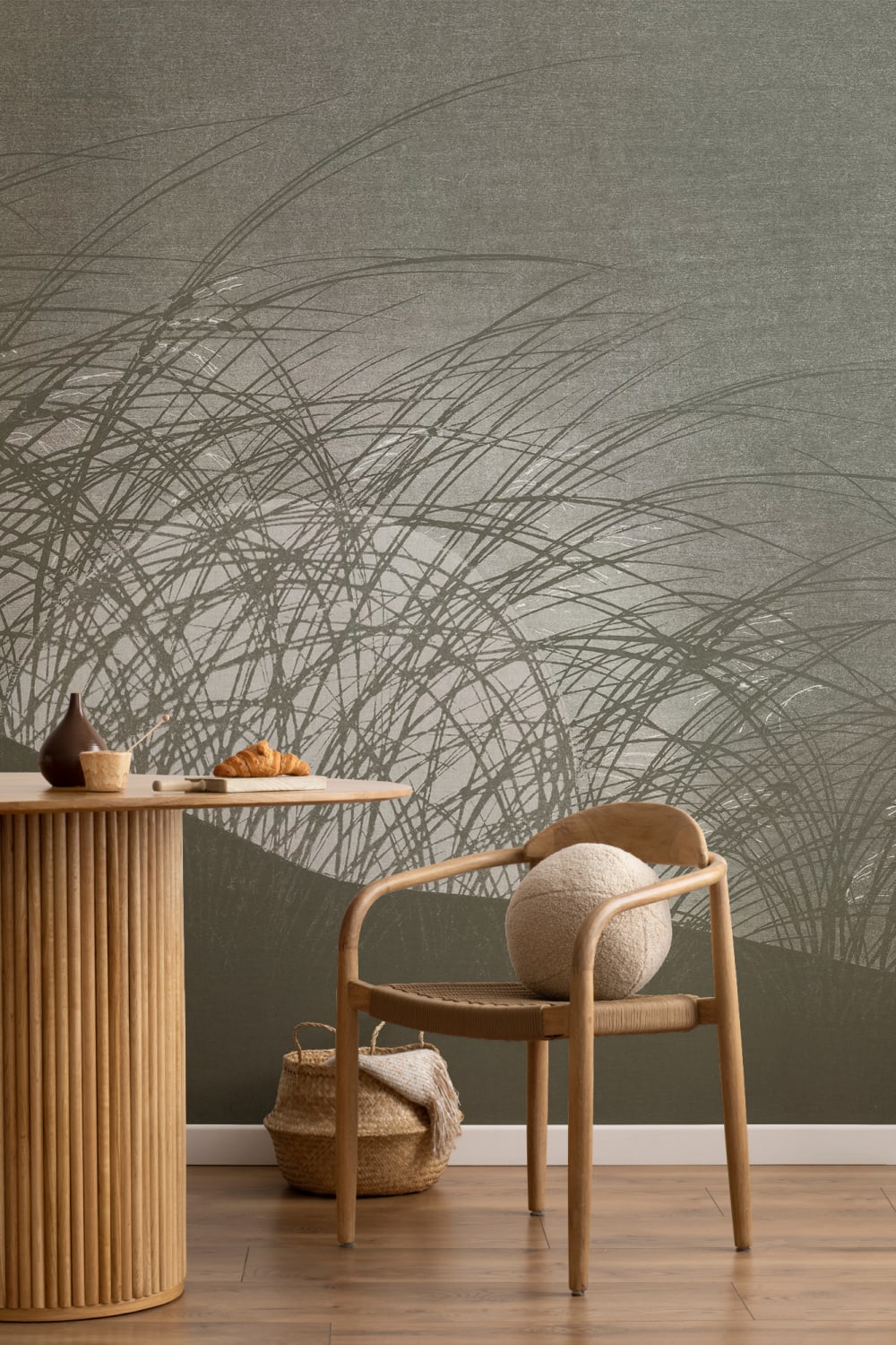 Grønt fototapet i japansk naturkunststil