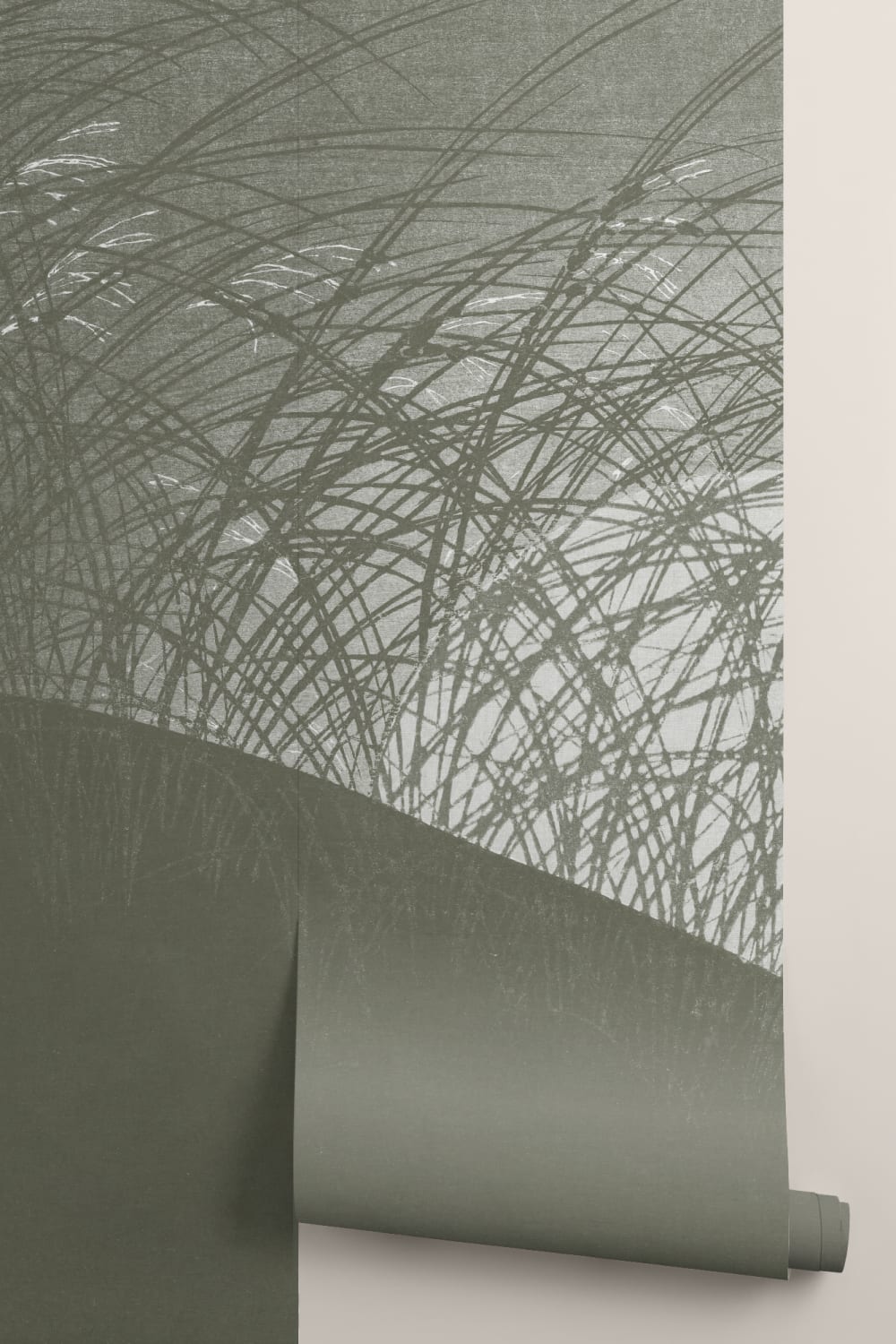 Grønt fototapet i japansk naturkunststil