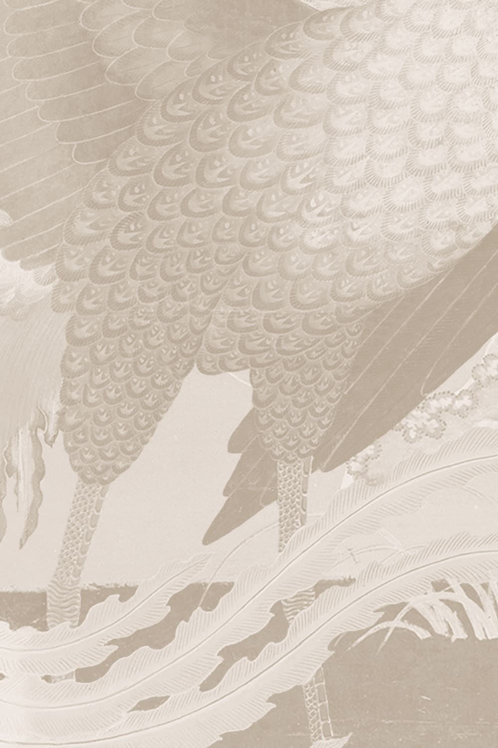 Beige Illustrated Japanese Peacock Mural
