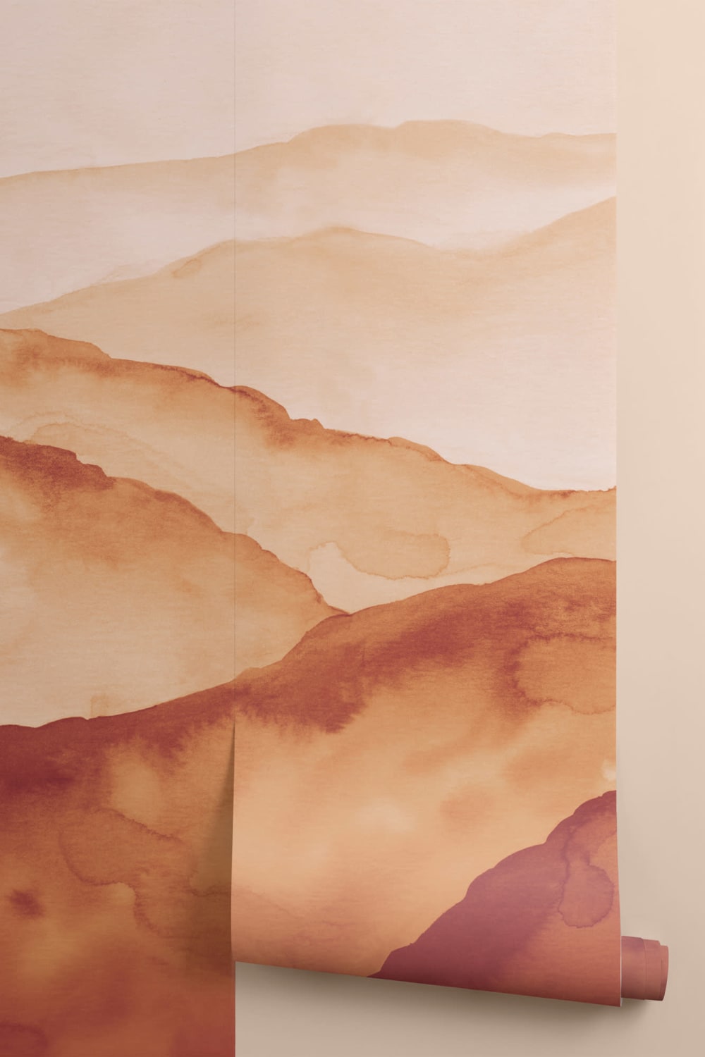 Orange Watercolor Peaceful Mountain Wallpaper Mural