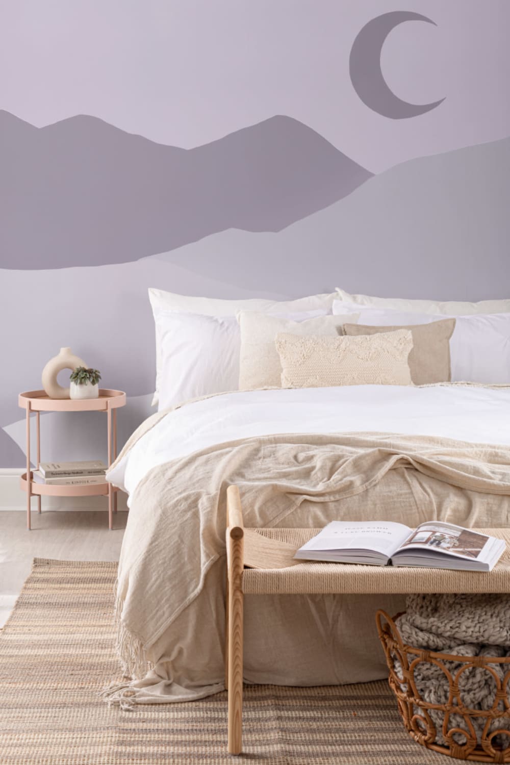 Purple Luna și Munții Peisaj de noapte Handmade Wallpaper Mural