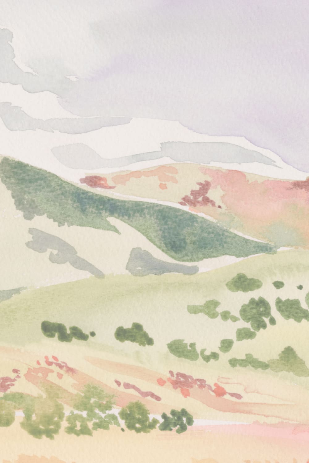 Watercolor Hills Landscape Wallpaper Mural