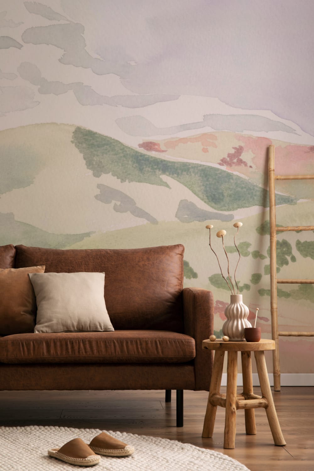 Watercolor Hills Landscape Wallpaper Mural
