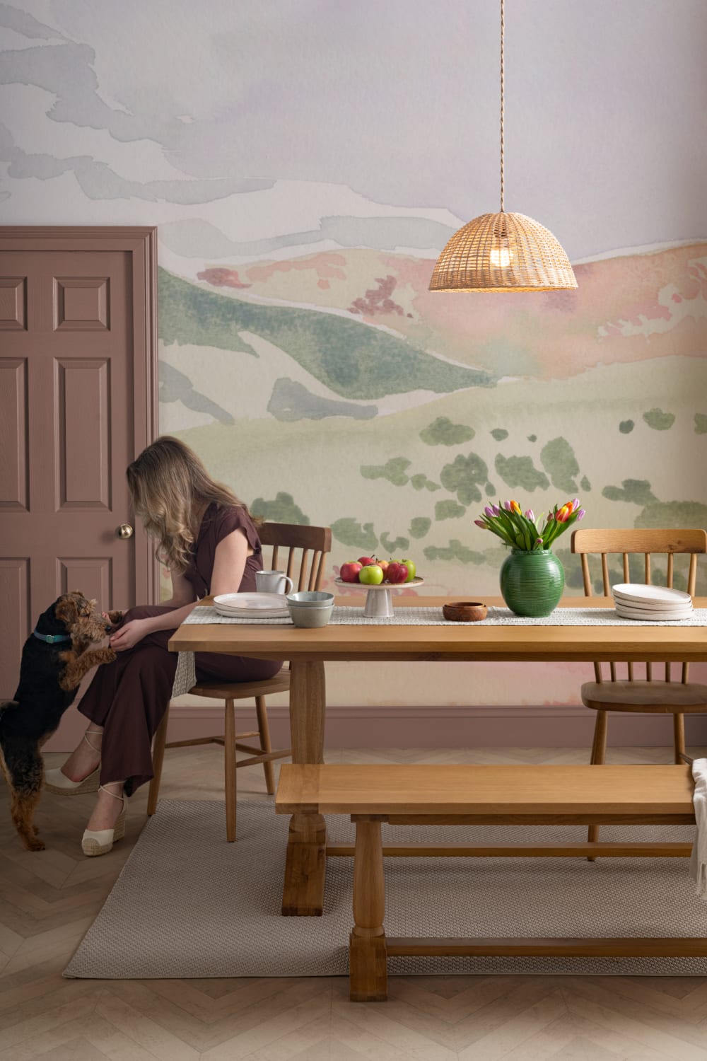 Watercolor Hills Landscape Wallpaper Mural