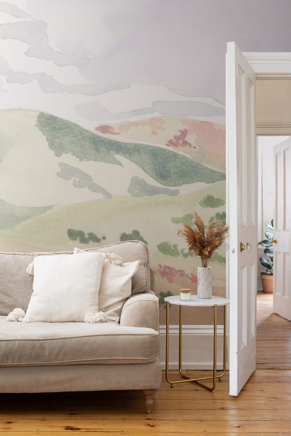 Watercolor Hills Landscape Wallpaper Mural