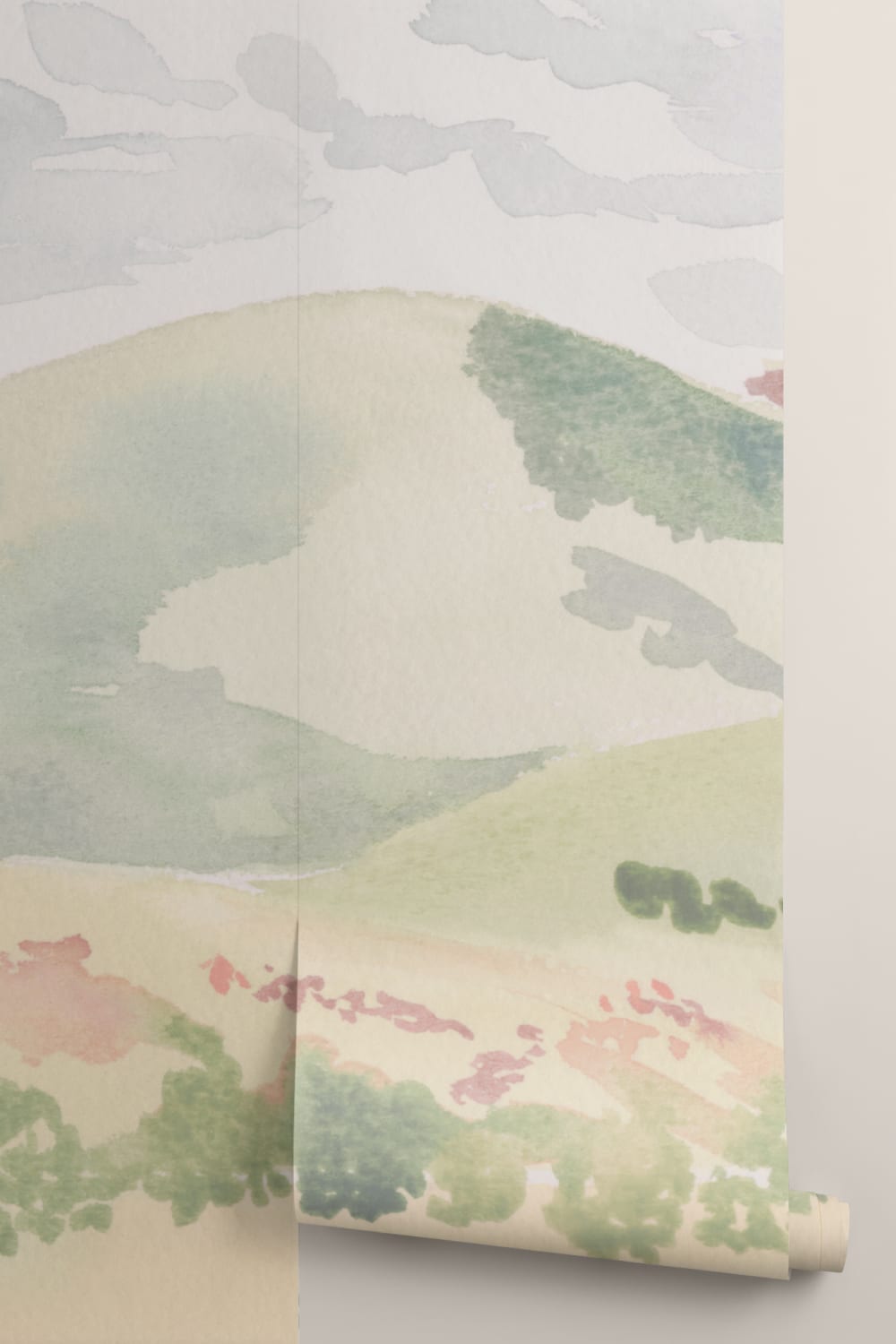 Watercolor Hills Landscape Wallpaper Mural