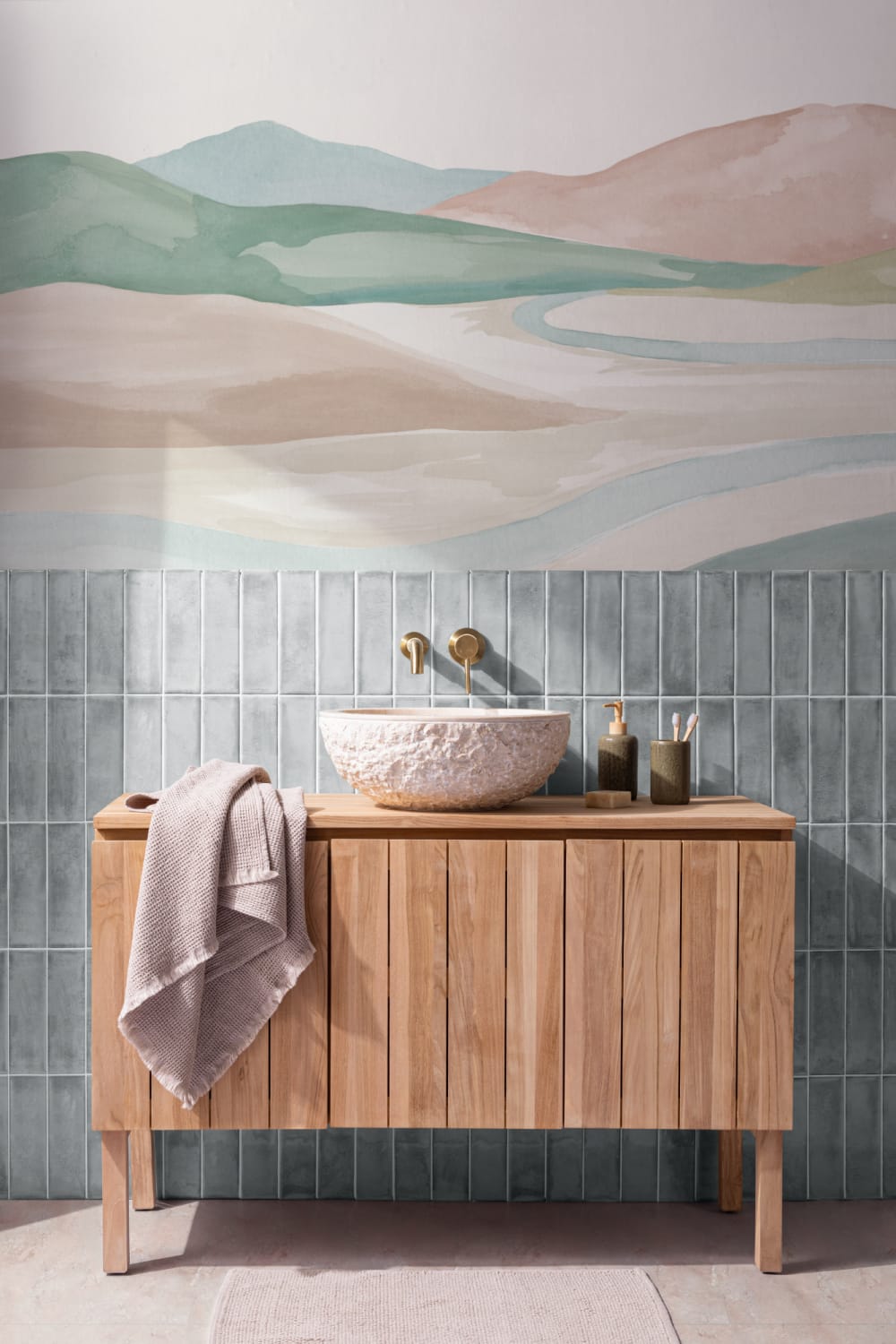 Pastel Watercolor Valley Landscape Mural