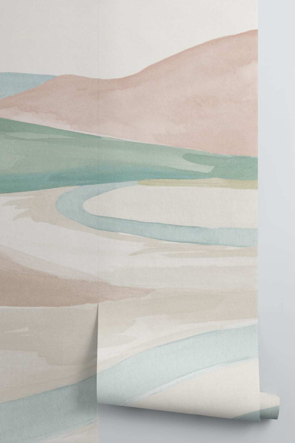 Pastel Watercolor Valley Landscape Mural