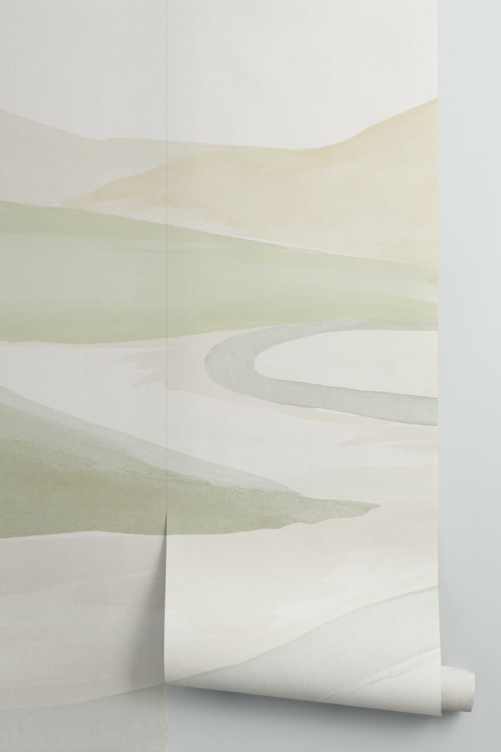 Green Watercolor Valley Landscape Mural
