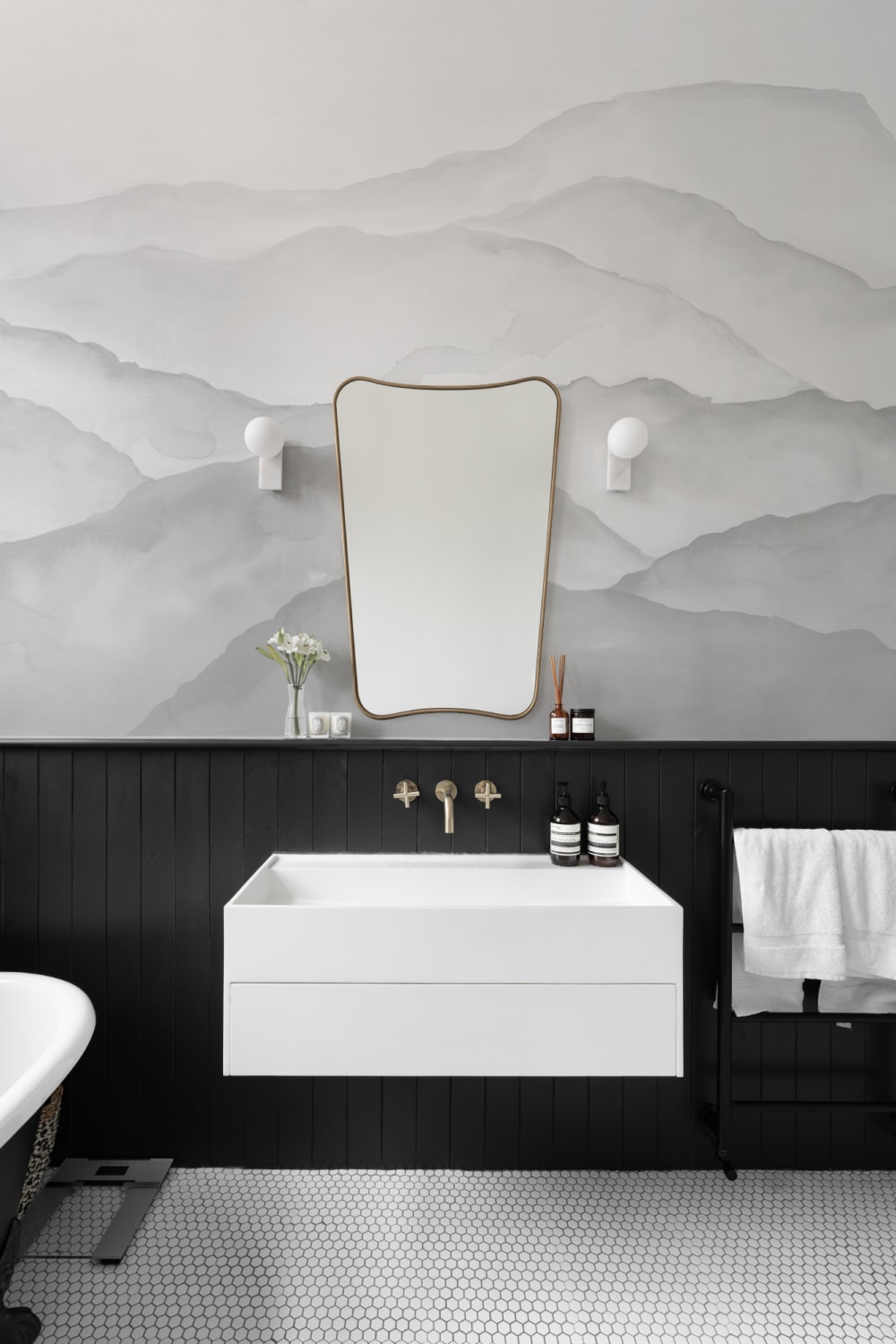 Light Gray Watercolor Mountain Mural