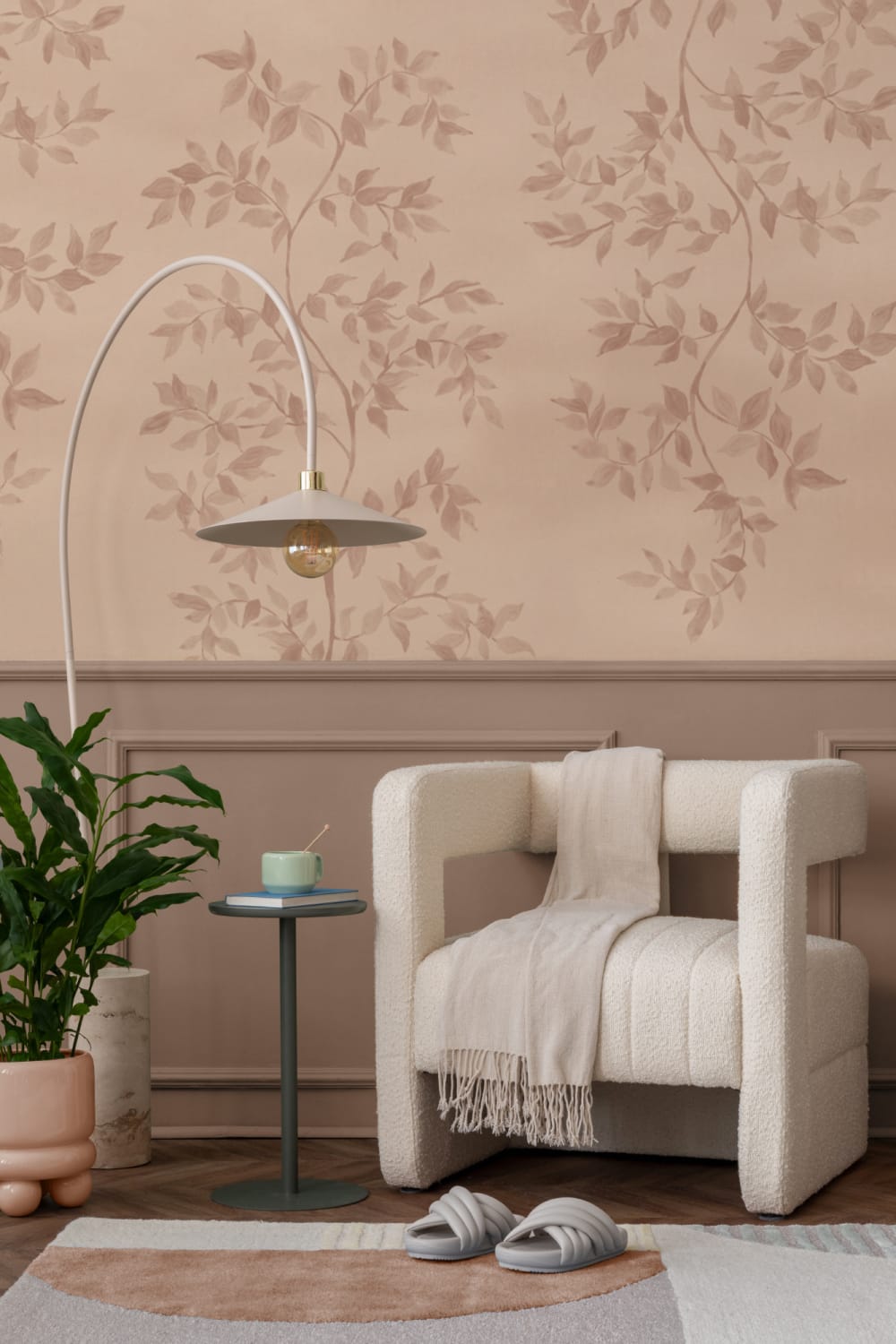 Pink Botanical Vintage Style Nature Inspired Mural