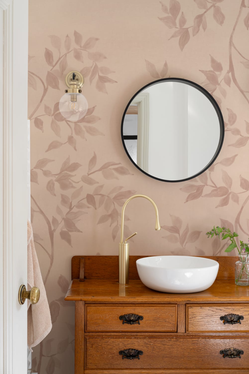 Pink Botanical Vintage Style Nature Inspired Mural