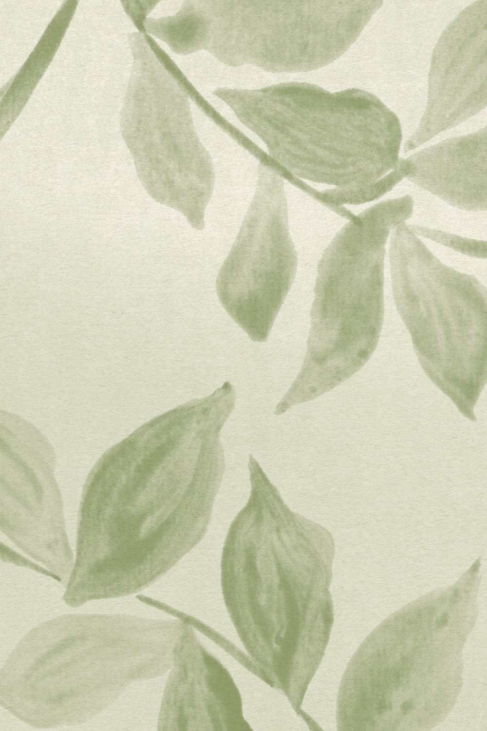 Mural de papel pintado con motivos botánicos de hojas de color verde suave