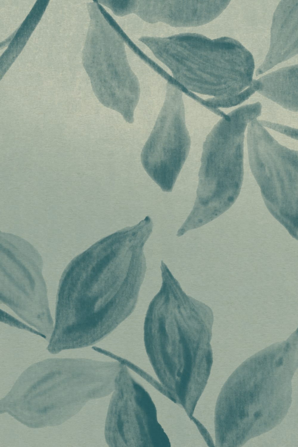 Teal Poetic Leaves Botanical Mural For Serene Spaces
