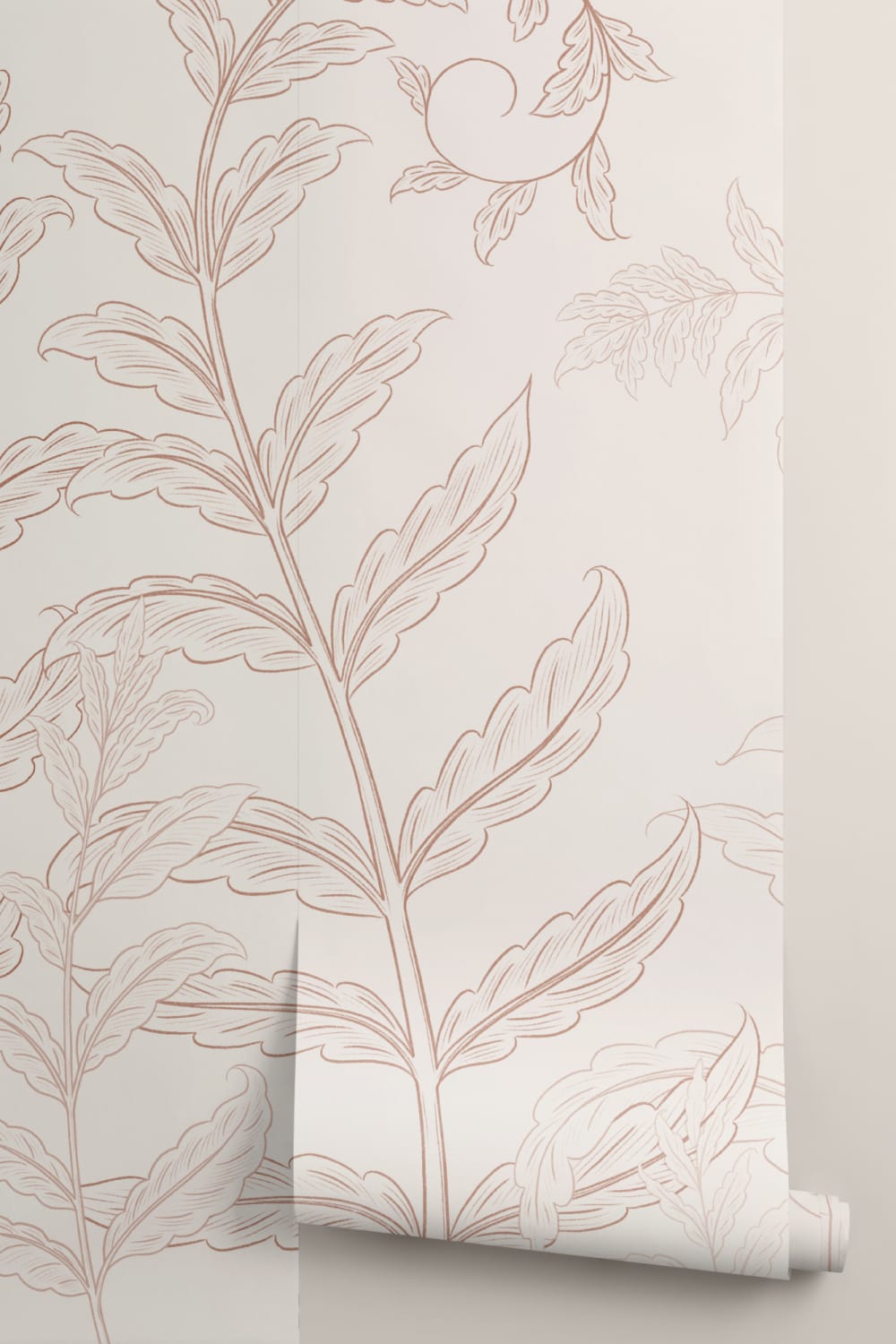 Fototapet med botaniske bregner i terracotta