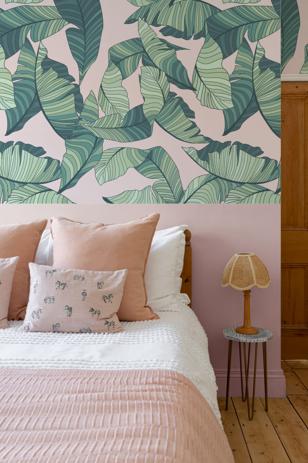 Pink & Green Tropical Leaf Wallpaper Mural