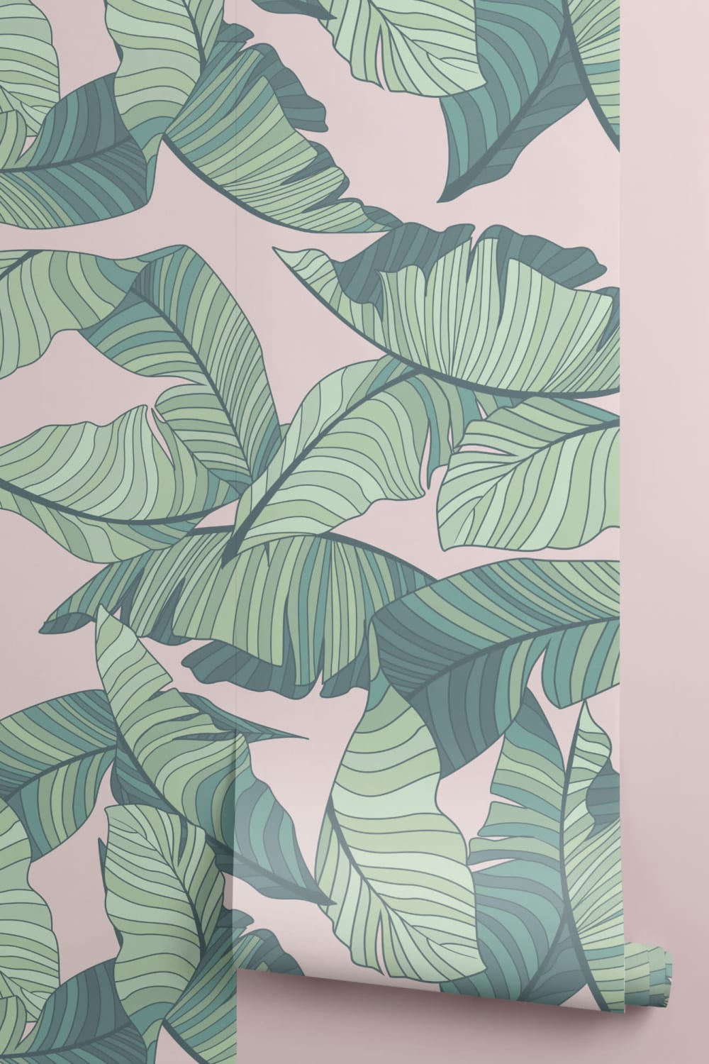 Pink & Green Tropical Leaf Wallpaper Mural
