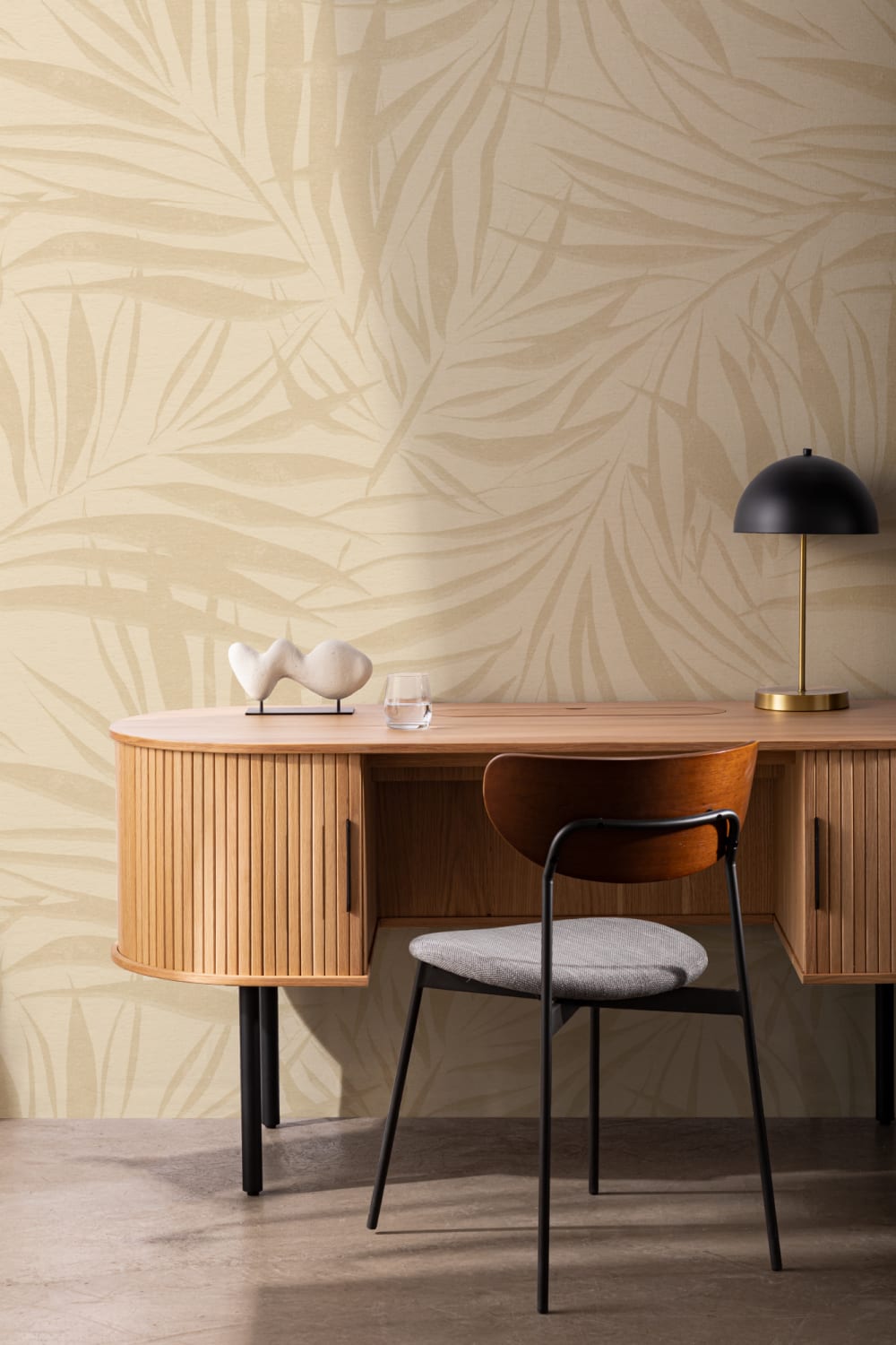 Sombra Light Neutral Palm Leaf Wall Mural with Soft Textured Effect
