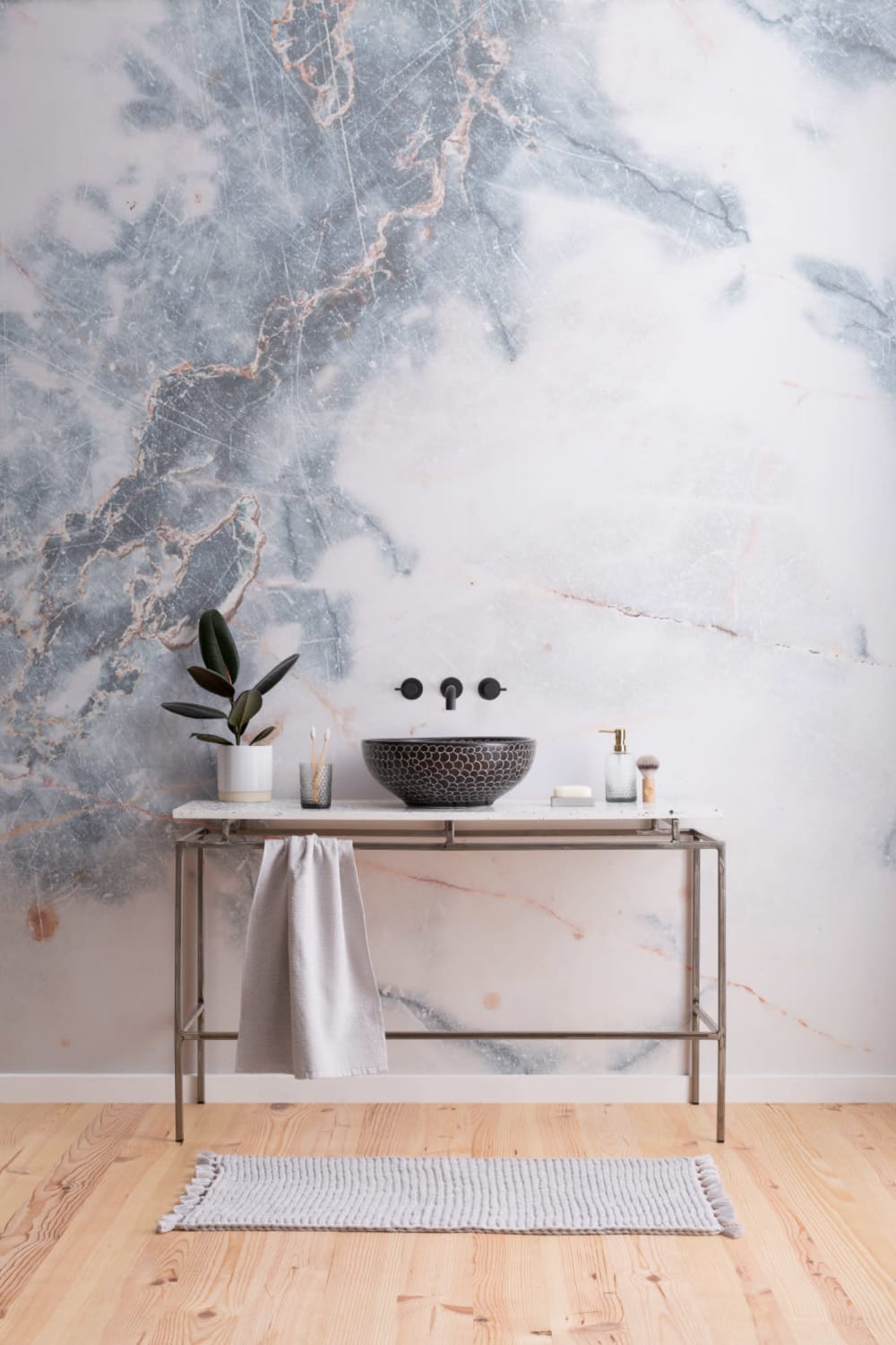 Deep Blue Clouded Marble Wallpaper Mural