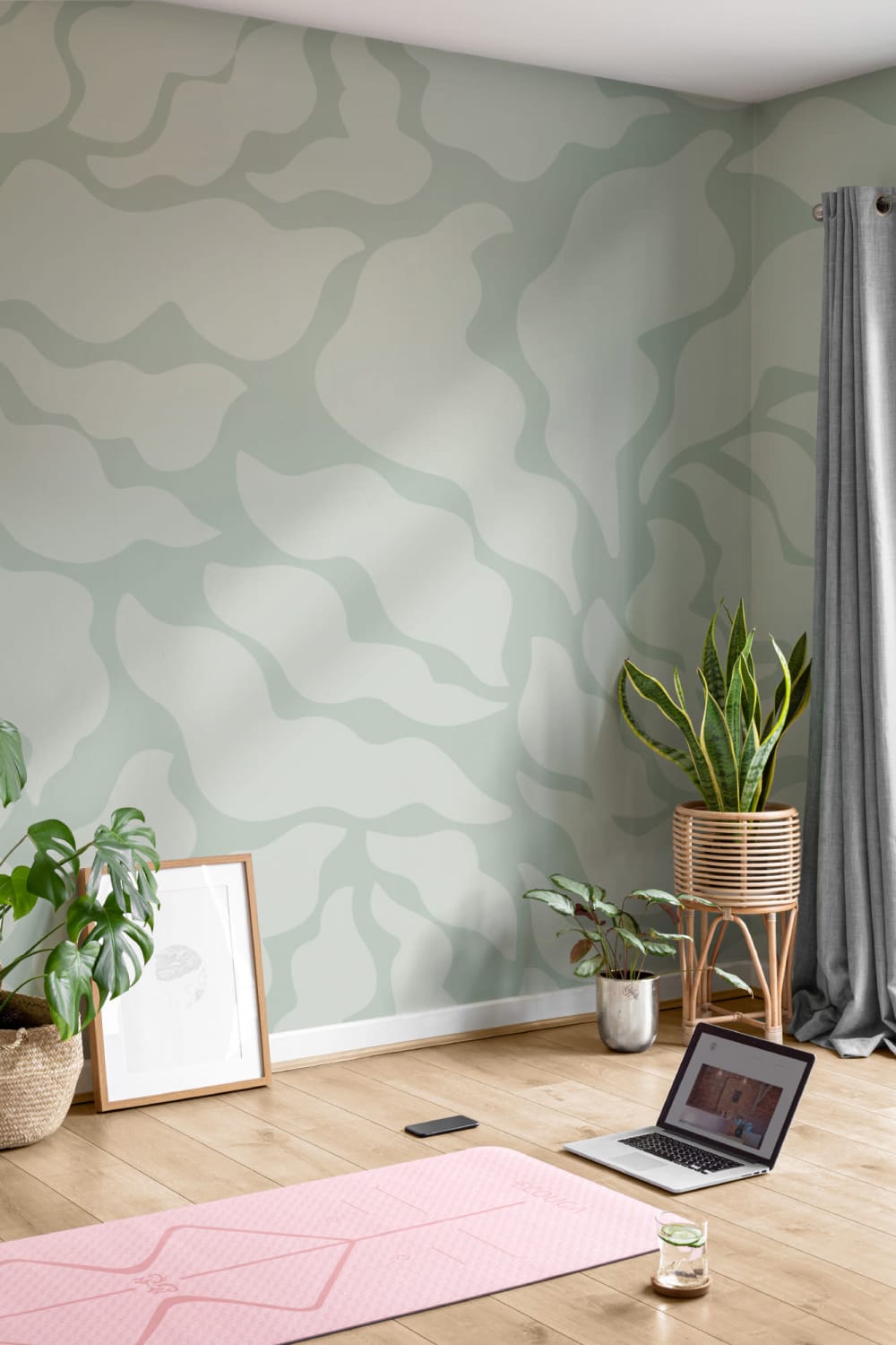 Abstract Modern Botanical Shapes Green Wallpaper Mural