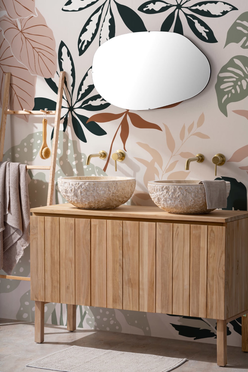 Neutral and Green Modern Botanical Plants Wallpaper Mural