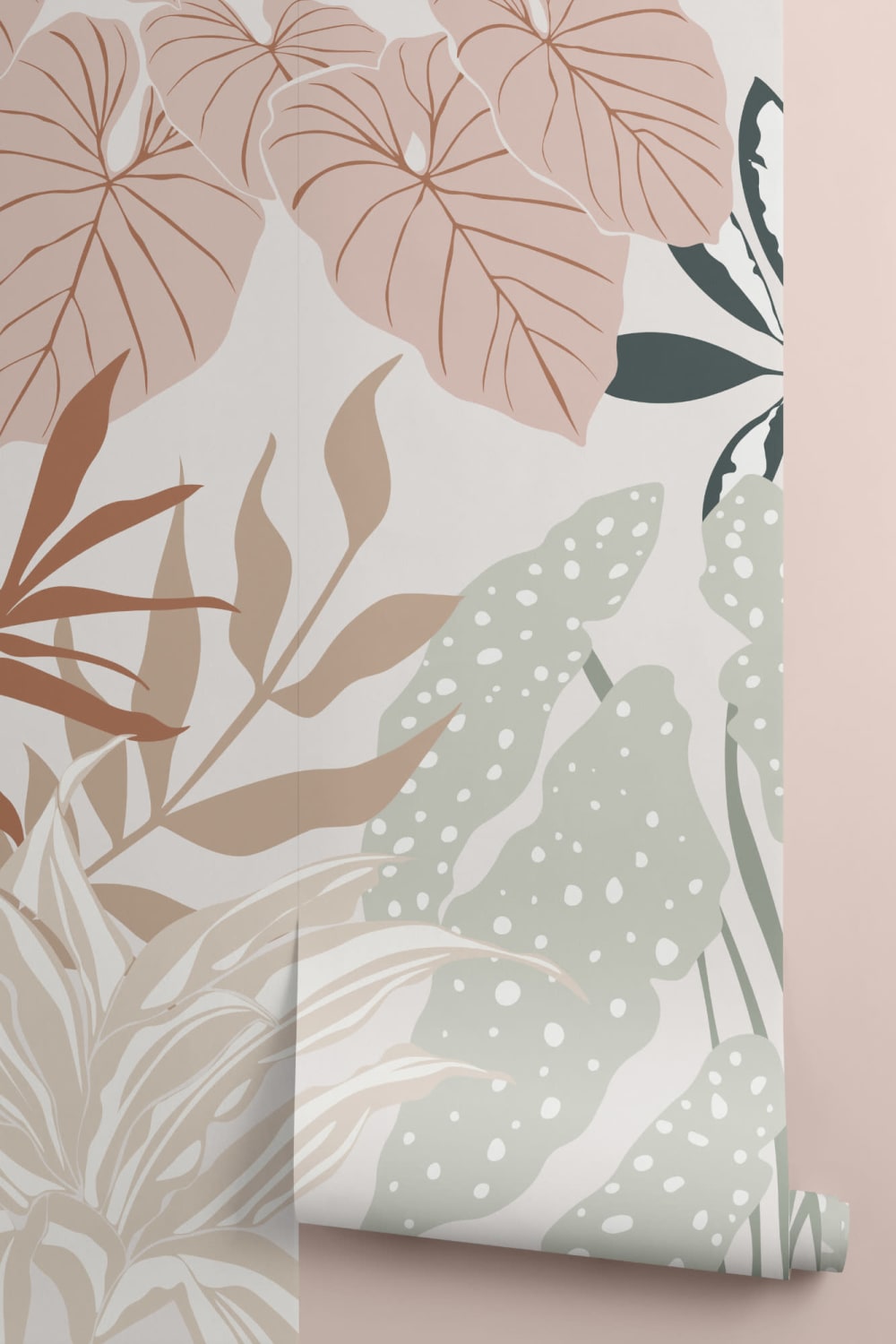 Neutral and Green Modern Botanical Plants Wallpaper Mural