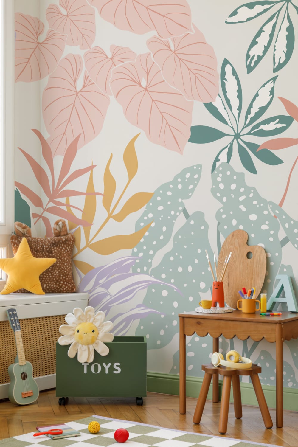Pastel Colorful Modern Botanical Plants Wallpaper Mural