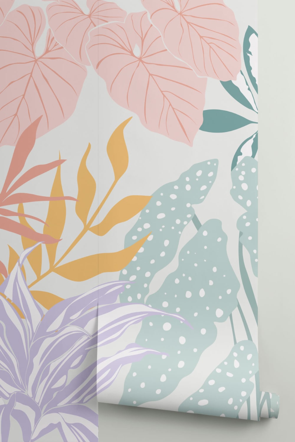 Pastel Colorful Modern Botanical Plants Wallpaper Mural