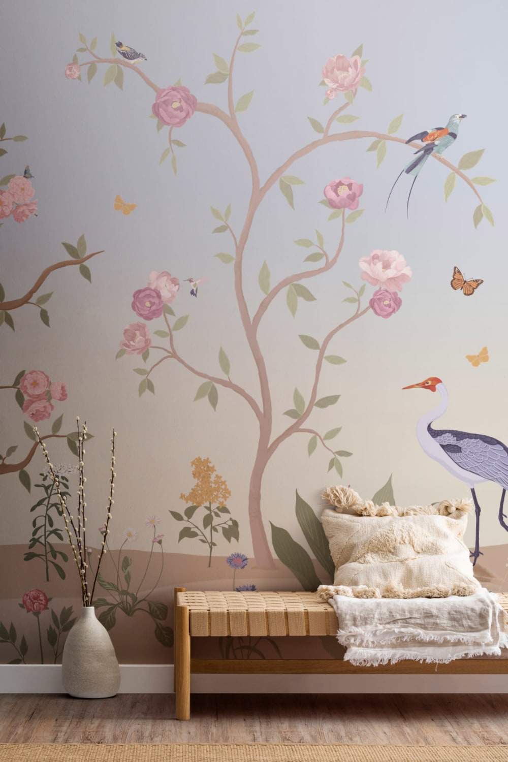 Blue Chinoiserie Floral Spring Garden Wall Mural