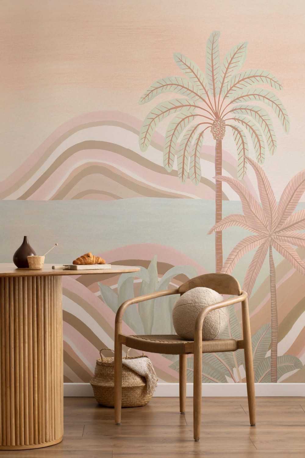 Mural de paisagem tropical em pastel