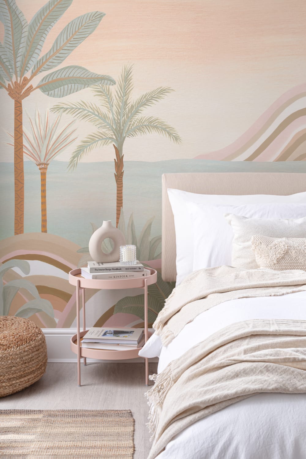 Mural de paisagem tropical em pastel