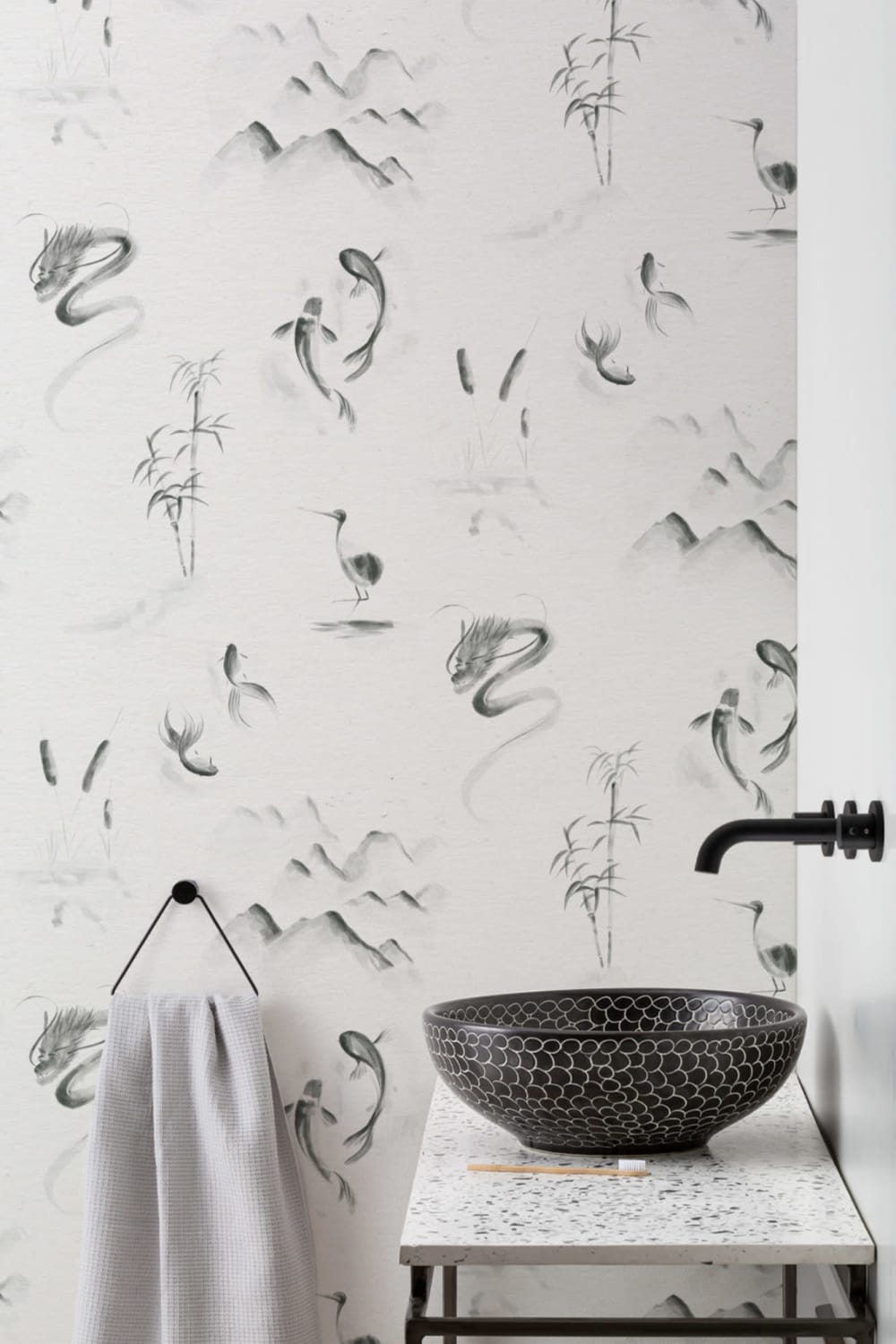 Traditional Chinese Monochrome Pattern Wallpaper Mural
