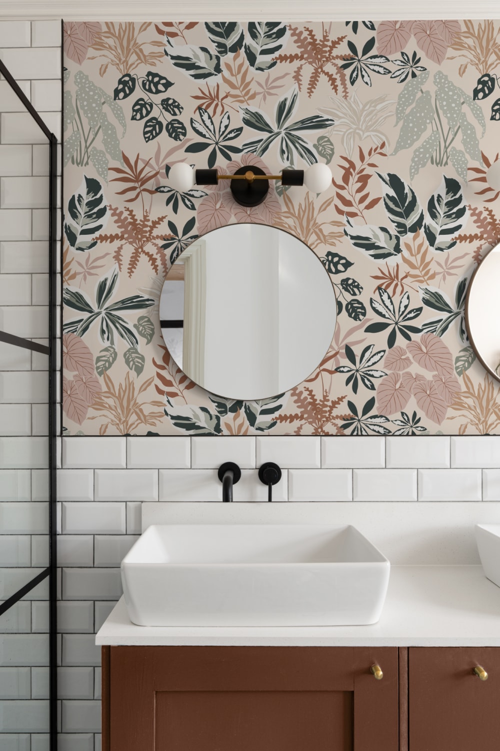 Neutral and Green Modern Botanical Plants Repeat Pattern Wallpaper