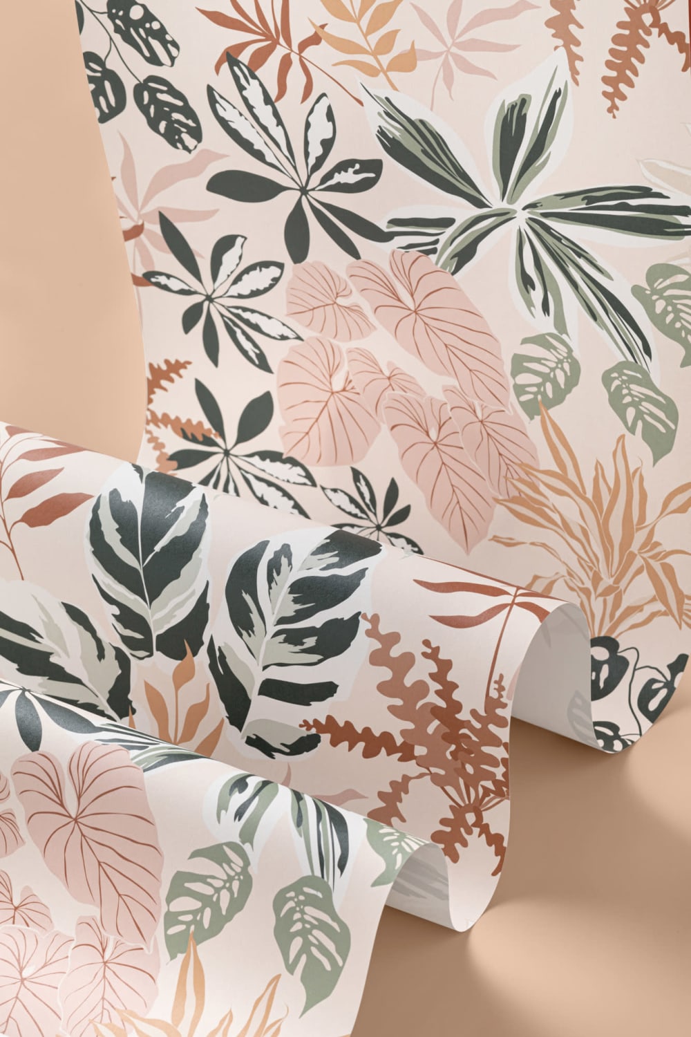 Neutral and Green Modern Botanical Plants Repeat Pattern Wallpaper