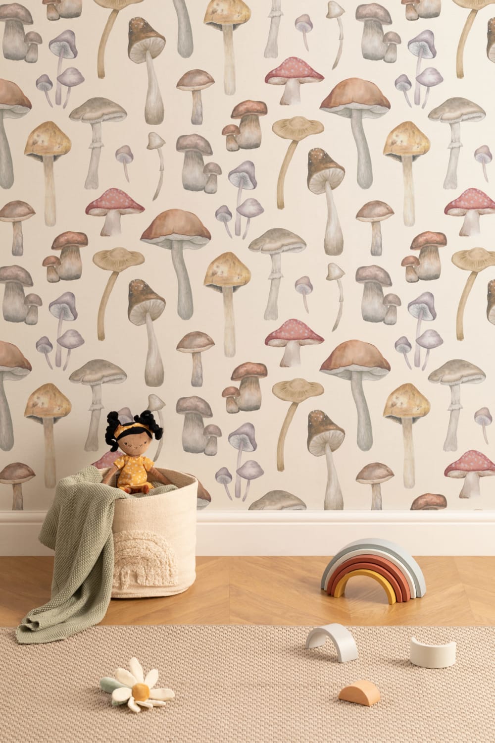 Painted Mushroom Repeat Pattern Wallpaper