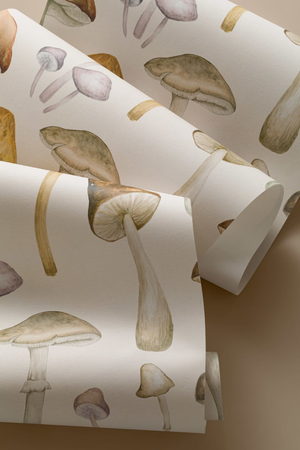 Painted Mushroom Repeat Pattern Wallpaper