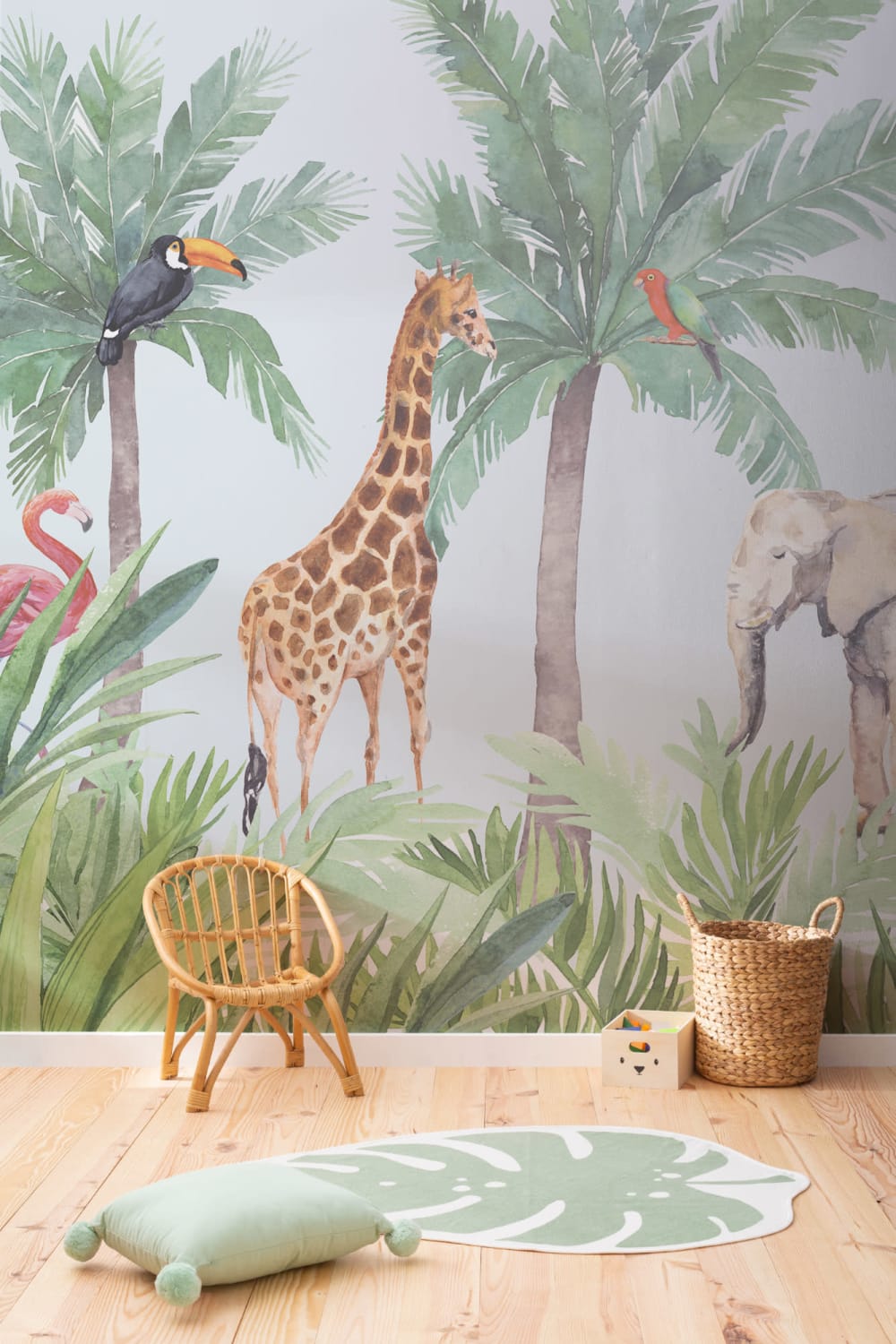 Watercolor Jungle Nursery Wallpaper Mural