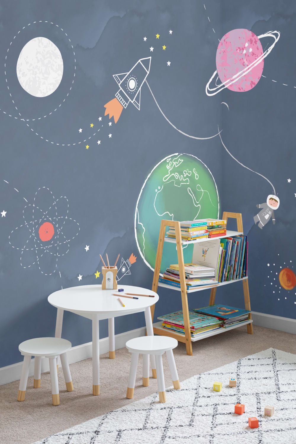 Kids Cartoon Space Rocket Wallpaper Mural