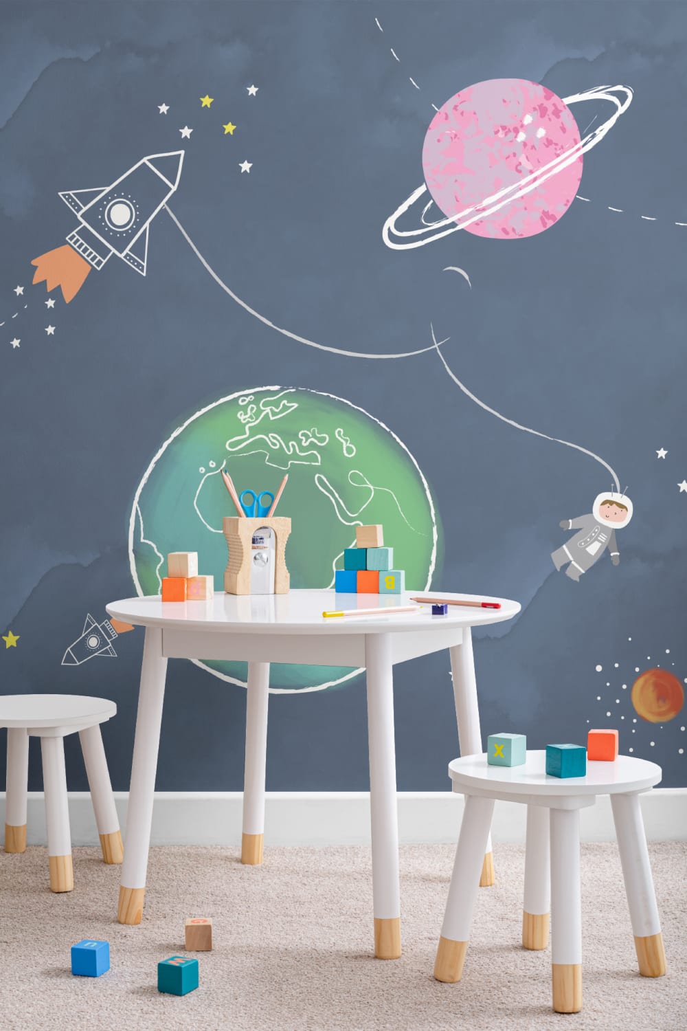 Kids Cartoon Space Rocket Wallpaper Mural