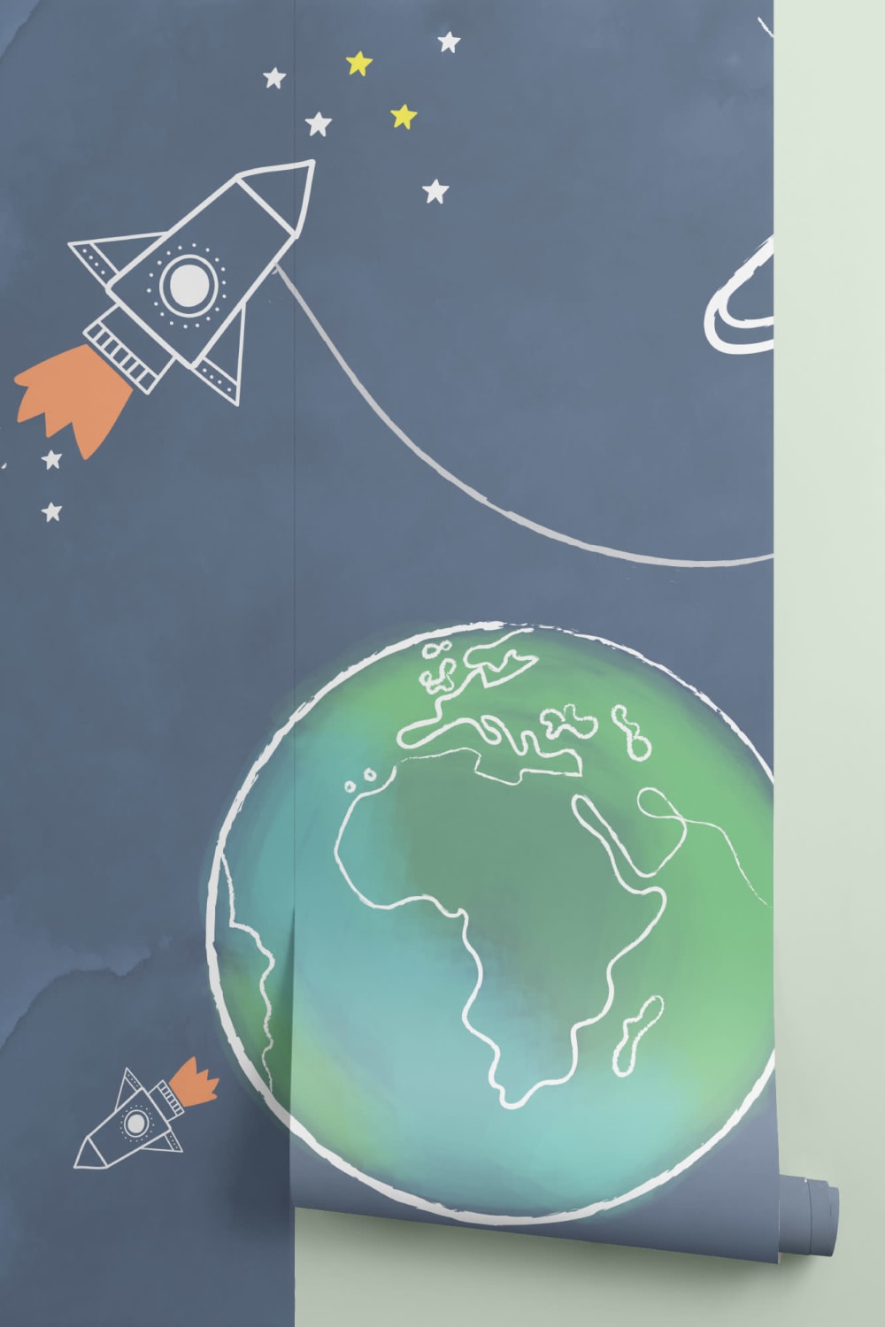 Kids Cartoon Space Rocket Wallpaper Mural