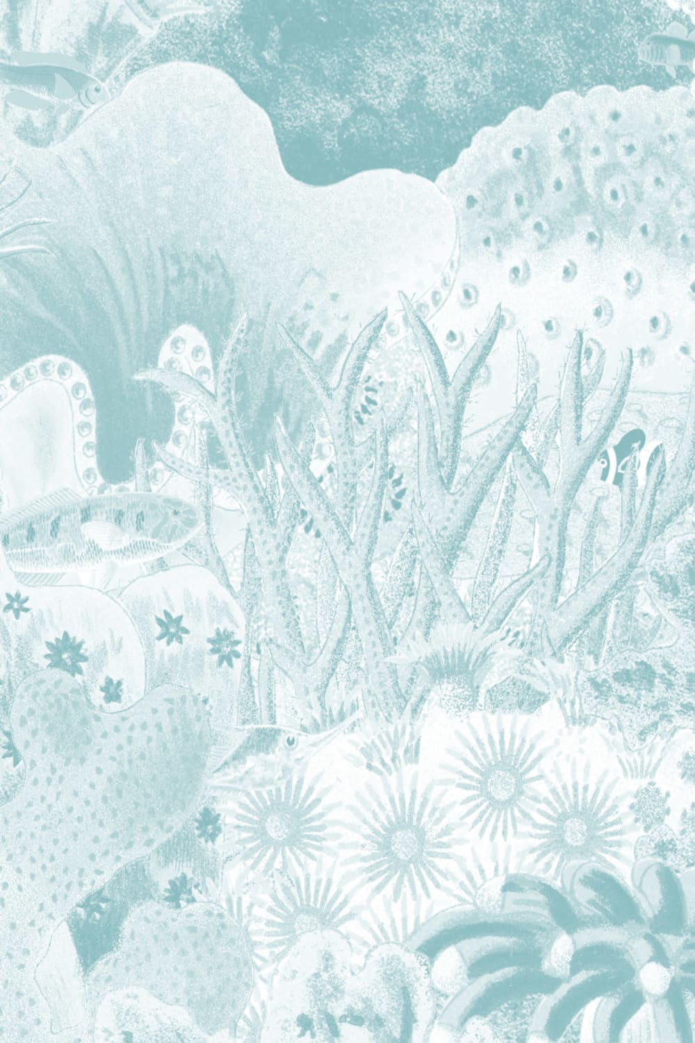 Blue Vintage Illustrations Marine Life Wallpaper