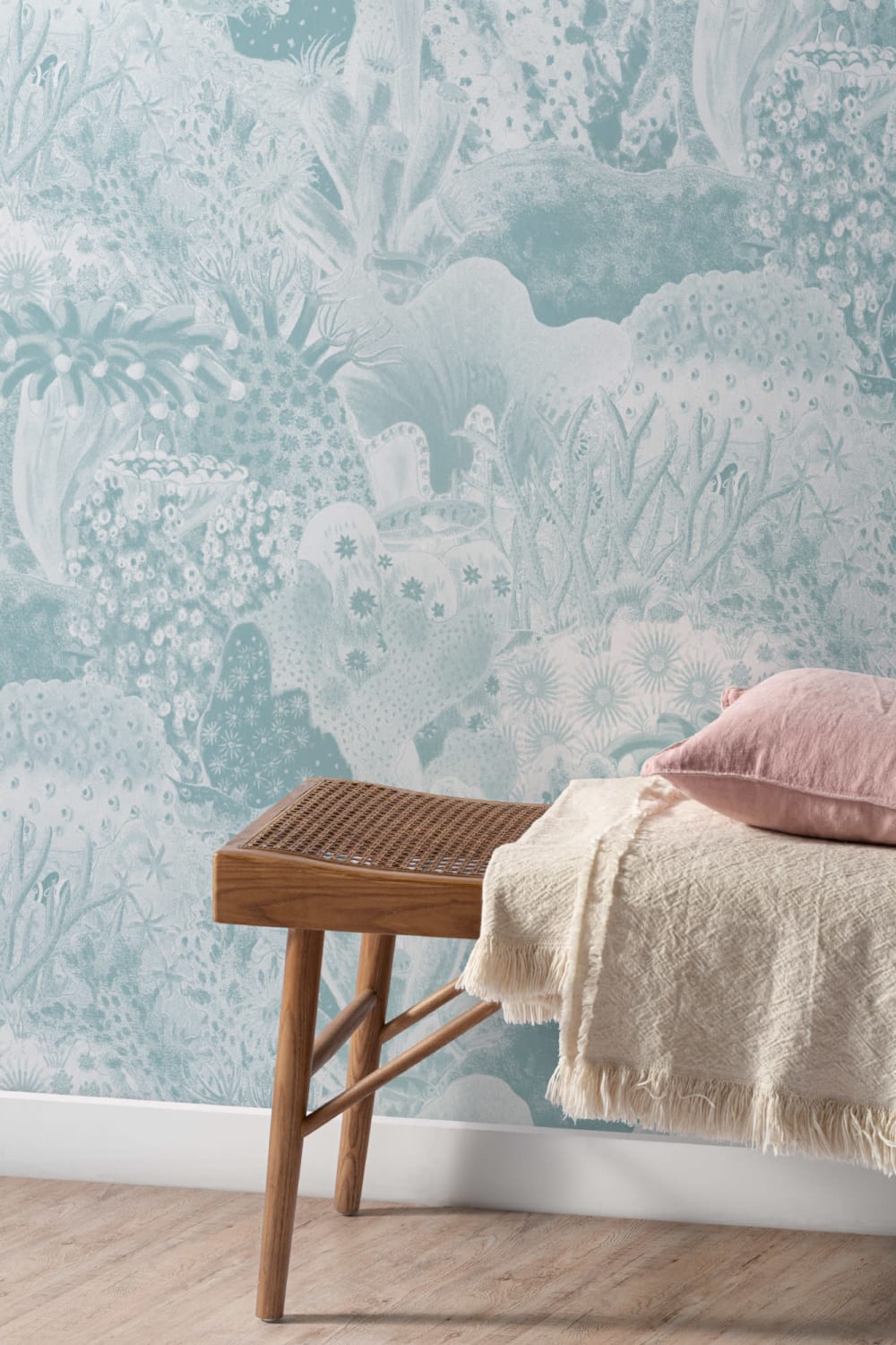 Blue Vintage Illustrations Marine Life Wallpaper