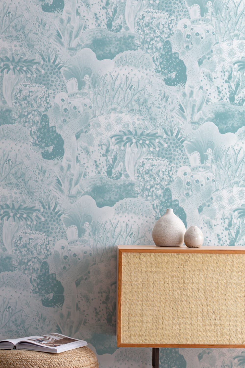 Blue Vintage Illustrations Marine Life Wallpaper